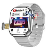 TC42 AMOLED 4G Smartwatch – 2.2" Display, 8MP Camera, SIM Card Slot, Fitness Tracking, Unisex Silver Design with 3 Interchangeable Straps